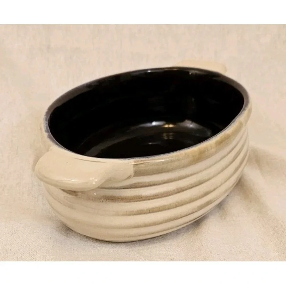 Tastefully Simple Oval Dip Stoneware Crock Serving Dish Bowl Baker